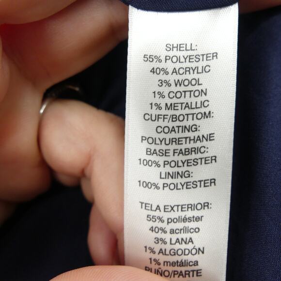 Chicos Shimmer Tweed Wool Jacket Size 3 XL Blue Faux Leather Trim Event Cocktail - Picture 6 of 6